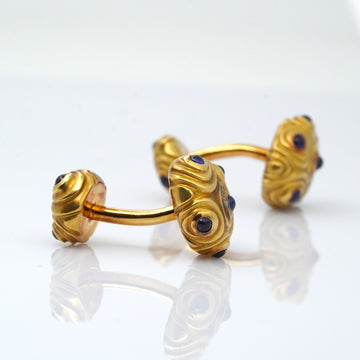 Angela Cummings Blue Sapphire Sculptural Celtic Grooved Cufflinks 18K Yellow Gold