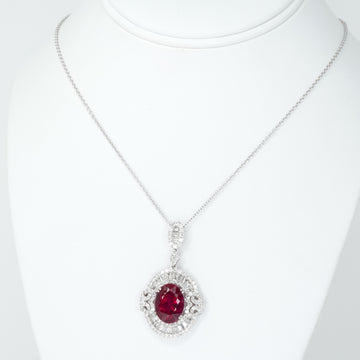 Contemporary Rubellite 7.87 CT and Natural Diamond 3.10 CT Pendant Necklace 18K White Gold