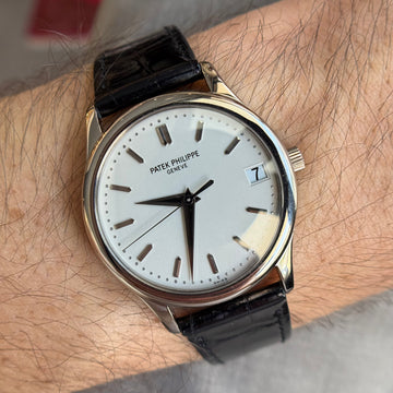 Patek Philippe Calatrava 34mm 18K White Gold Black Leather Band White Dial 3998G