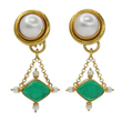 Elizabeth Locke Chandelier Mobe Pearl Green Intaglio Glass Drop Dangle Earrings 18K Yellow Gold