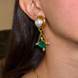 Elizabeth Locke Chandelier Mobe Pearl Green Intaglio Glass Drop Dangle Earrings 18K Yellow Gold