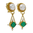 Elizabeth Locke Chandelier Mobe Pearl Green Intaglio Glass Drop Dangle Earrings 18K Yellow Gold