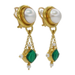 Elizabeth Locke Chandelier Mobe Pearl Green Intaglio Glass Drop Dangle Earrings 18K Yellow Gold