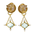 Elizabeth Locke Chandelier Mobe Pearl Green Intaglio Glass Drop Dangle Earrings 18K Yellow Gold