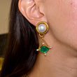 Elizabeth Locke Chandelier Mobe Pearl Green Intaglio Glass Drop Dangle Earrings 18K Yellow Gold