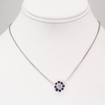 Blue Sapphire Diamond Pendant Necklace 14K White Gold Platinum 18 Inches