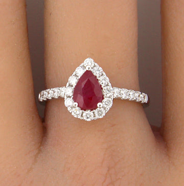 Ruby Diamond Ring Pear Cut 1.16 CT 14K White Gold Size 6 3/4