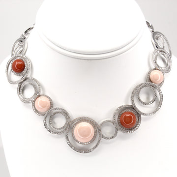 CHANTECLER Diamond 7 CT Coral Gemstone Necklace 18K White Gold 15.5 Inch
