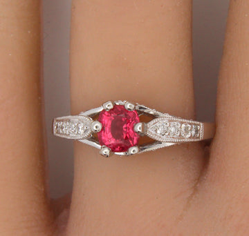 Pink Sapphire Diamond Ring 1.34 CT Platinum 900 Ring Size 6 1/2