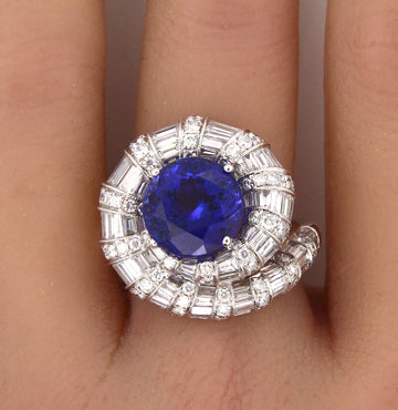 Large Tanzanite Diamond Gold Ring 4 CT 18K White Gold Ring Size 7 1/4