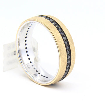 A.JAFFE Black Diamond Men's Wedding Band 14K White and Yellow Gold
