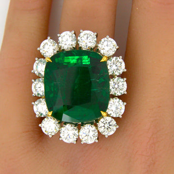 20.45 CT Zambian Green Emerald Ring 7 CT Diamonds Platinum Certified AGL