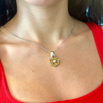 LEVIAN Diamond Citrine Flower 14K Yellow Gold Set - Earrings, Pendant, Ring