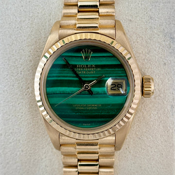 Rolex Lady Datejust 26mm President Malachite Dial BOX PAPERS 18K Gold Year 1979