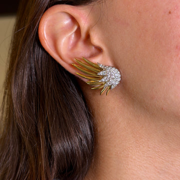 TIFFANY & CO SCHLUMBERGER Flame Diamond Earrings 18K Yellow Gold Platinum