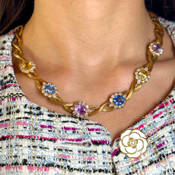 Herbert Rosenthal Ceylon Sapphire Multi-Color Diamond Necklace 18K Gold