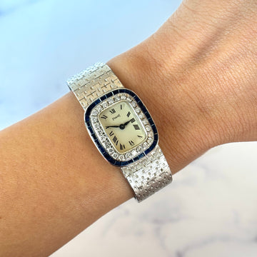Piaget Vintage 18K White Gold Diamond Sapphire Bezel White Dial Manual Winding