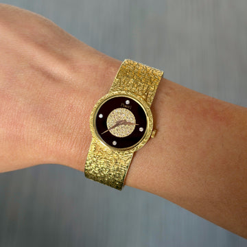 Piaget Vintage Ladies 24mm 18K Yellow Gold Diamond Black Onyx Dial Manual Winding Tiger Pattern Bracelet