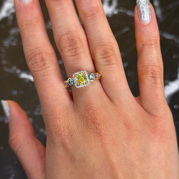Fancy Green Yellow 1.03 CT GIA Natural Diamond Ring 18K White Gold Size 6.5