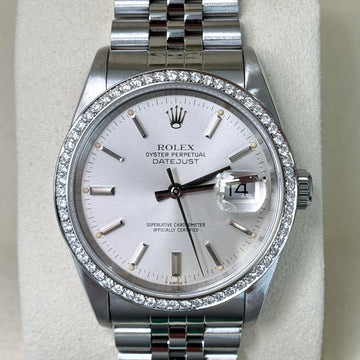 Rolex Datejust 36 Silver Sunburst Dial Diamond Bezel Jubilee Bracelet Ref. 16200 Year 1991