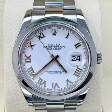 Rolex Datejust 41 41mm White Dial Smooth Bezel Oyster Bracelet Ref 126300 Steel 2022 Roman Numerals | Warranty Card