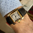Cartier Tank Française Automatic 28mm 18K Yellow Gold White Roman Dial Black Leather Band Serviced