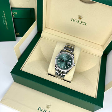 Rolex Datejust 36mm Factory Diamond Bezel Green Dial Oyster Bracelet Box Papers