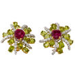 Ivan and Co Vintage Peridot Pink Tourmaline and Diamond Earrings 18K Yellow Gold Platinum