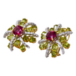 Ivan and Co Vintage Peridot Pink Tourmaline and Diamond Earrings 18K Yellow Gold Platinum