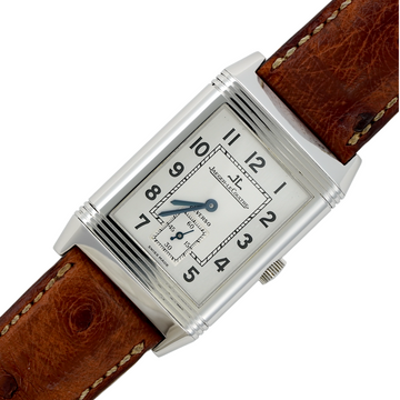 Jaeger-LeCoultre Reverso Grande Taille 26 x 42 Steel Silver Dial Manual Winding Brown Leather Bracelet Ref 270.8.62