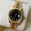 Lady-Datejust 26mm President Factory Diamond Black Dial Fluted Bezel 18K Yellow Gold