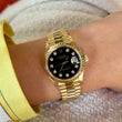 Lady-Datejust 26mm President Factory Diamond Black Dial Fluted Bezel 18K Yellow Gold