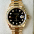 Lady-Datejust 26mm President Factory Diamond Black Dial Fluted Bezel 18K Yellow Gold