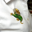 Large Green Enamel Dragon Brooch Diamond and Ruby 18K Yellow & White Gold Pin Vintage