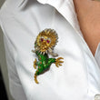 Large Green Enamel Dragon Brooch Diamond and Ruby 18K Yellow & White Gold Pin Vintage