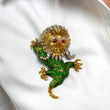 Large Green Enamel Dragon Brooch Diamond and Ruby 18K Yellow & White Gold Pin Vintage