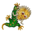 Large Green Enamel Dragon Brooch Diamond and Ruby 18K Yellow & White Gold Pin Vintage