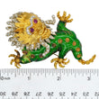 Large Green Enamel Dragon Brooch Diamond and Ruby 18K Yellow & White Gold Pin Vintage