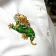 Large Green Enamel Dragon Brooch Diamond and Ruby 18K Yellow & White Gold Pin Vintage