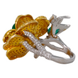Magnificent Emerald Rose Cut Diamond Fancy Yellow Floral Ring 18K Yellow & White Gold Size 6