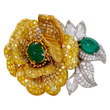 Magnificent Emerald Rose Cut Diamond Fancy Yellow Floral Ring 18K Yellow & White Gold Size 6