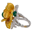 Magnificent Emerald Rose Cut Diamond Fancy Yellow Floral Ring 18K Yellow & White Gold Size 6