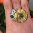 Magnificent Emerald Rose Cut Diamond Fancy Yellow Floral Ring 18K Yellow & White Gold Size 6