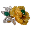 Magnificent Emerald Rose Cut Diamond Fancy Yellow Floral Ring 18K Yellow & White Gold Size 6
