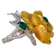 Magnificent Emerald Rose Cut Diamond Fancy Yellow Floral Ring 18K Yellow & White Gold Size 6