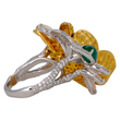 Magnificent Emerald Rose Cut Diamond Fancy Yellow Floral Ring 18K Yellow & White Gold Size 6