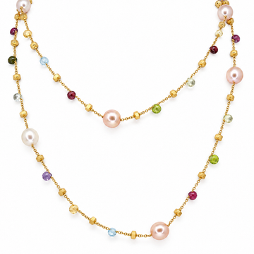 Marco Bicego Paradise Pearl & Mixed Gemstone Necklace 18K Yellow Gold 