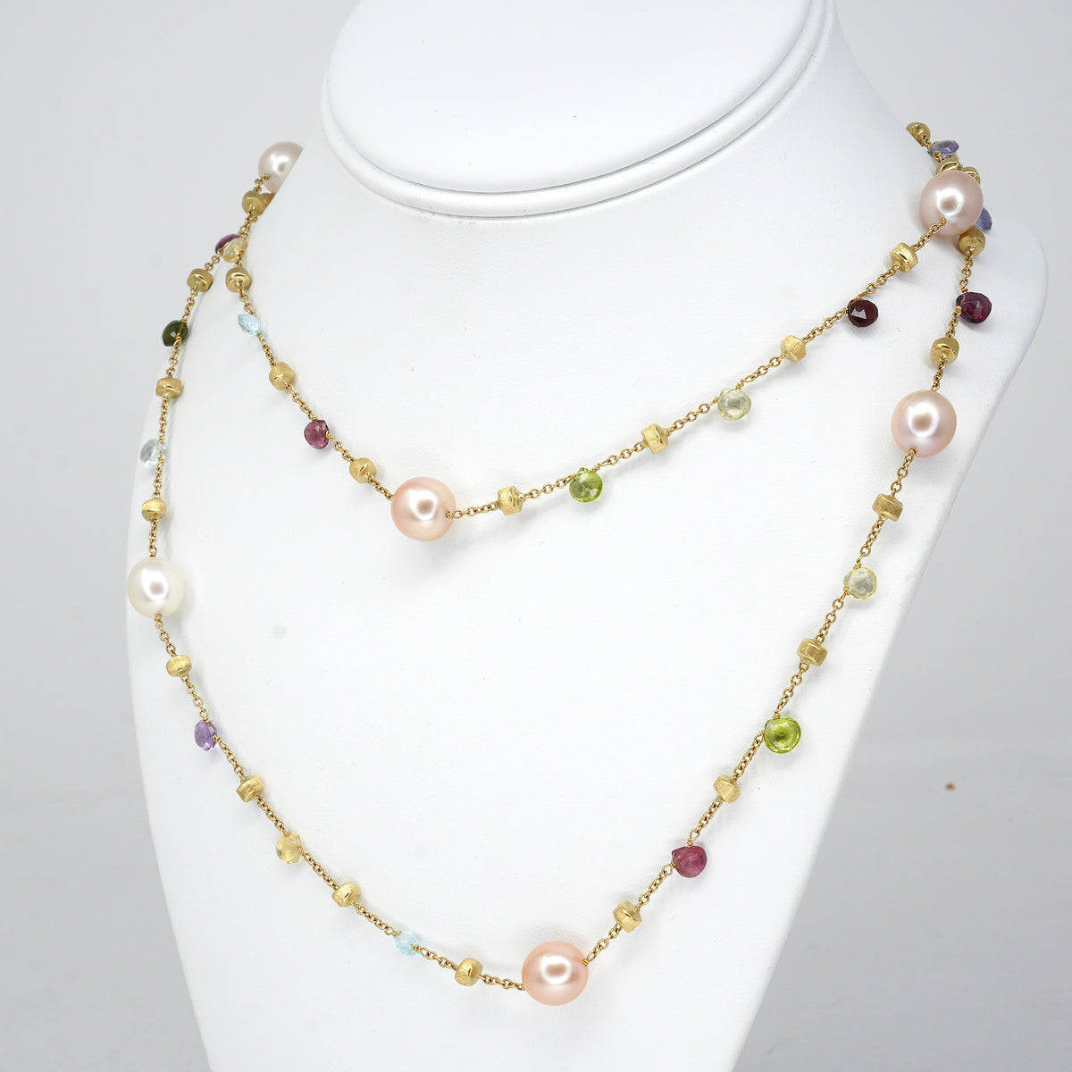 Marco Bicego Paradise Pearl & Mixed Gemstone Necklace 18K Yellow Gold on a bust