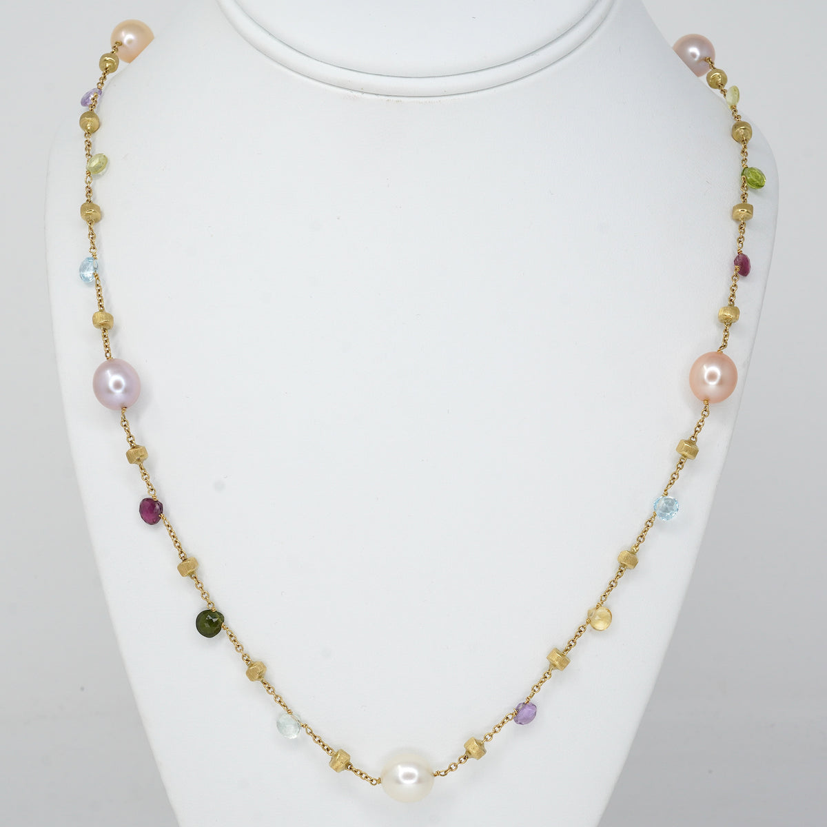 Marco Bicego Paradise Pearl & Mixed Gemstone Necklace 18K Yellow Gold on a bust