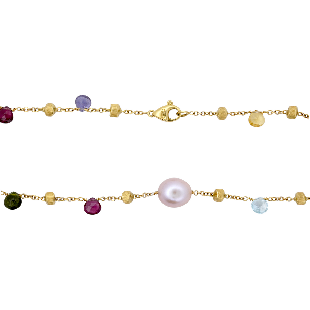 Marco Bicego Paradise Pearl & Mixed Gemstone Necklace 18K Yellow Gold close up